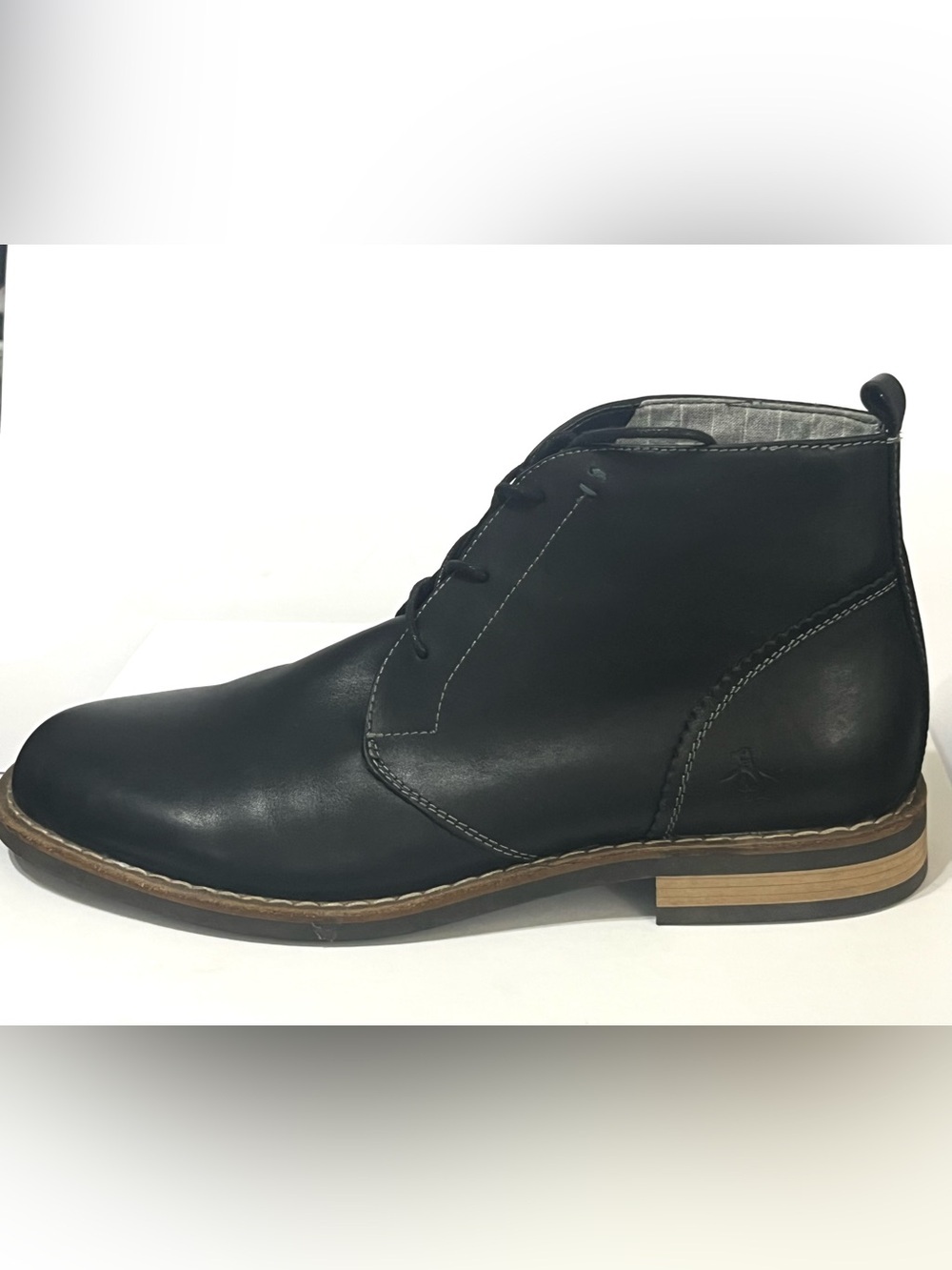 Original Penguin Hank Black Leather Lace Up Chukka Cotton Lined Boots Sz 11.5